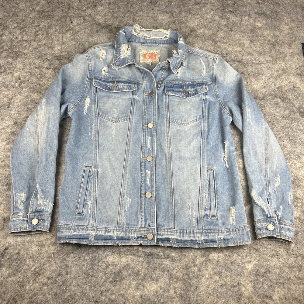 Gianni Bini GB Women's Size L Paisley Embroidered Denim Jean Jacket‎ Distressed